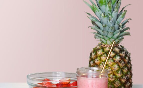 strawberry smoothie on glass jar